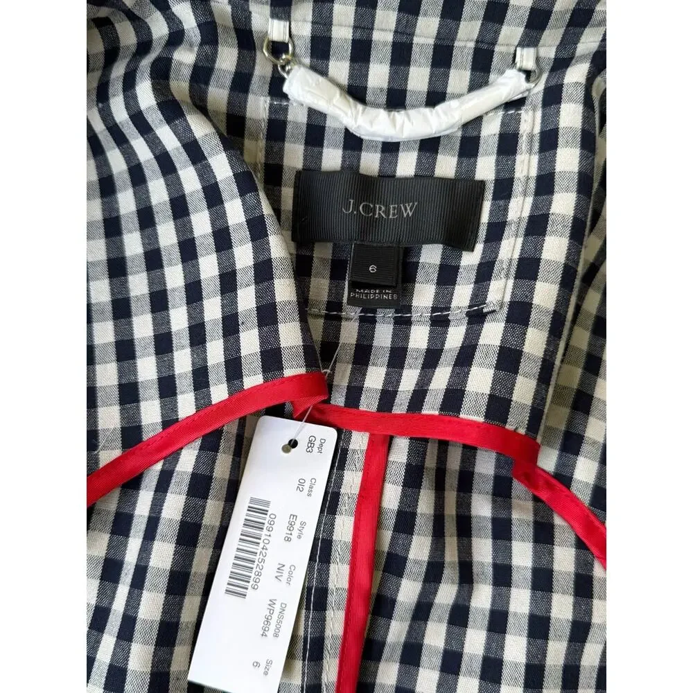 J.Crew Gingham Moto Jacket Size 6 NWT Navy White Check Biker Jacket
